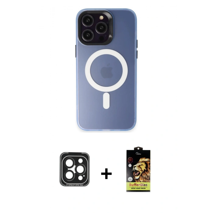 MARSİLYAN™- iPhone 15 Pro Max Kılıf Kozmos Çizgi Prime - Siyah Buffer Cam Ekran Koruyucu + PVD Metal Kamera Lens - SH