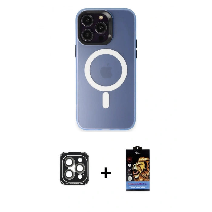 MARSİLYAN™- iPhone 15 Pro Max Kılıf Kozmos Çizgi Prime - Siyah Buffer Hayalet Cam Ekran Koruyucu + PVD Metal Kamera Lens - GI
