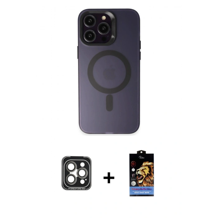 MARSİLYAN™- iPhone 15 Pro Max Kılıf Kozmos Çizgi Prime - Siyah Buffer Hayalet Cam Ekran Koruyucu + PVD Metal Kamera Lens - GI