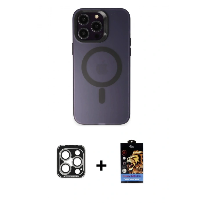 MARSİLYAN™- iPhone 15 Pro Max Kılıf Kozmos Çizgi Prime - Siyah Buffer Hayalet Cam Ekran Koruyucu + PVD Metal Kamera Lens - GS