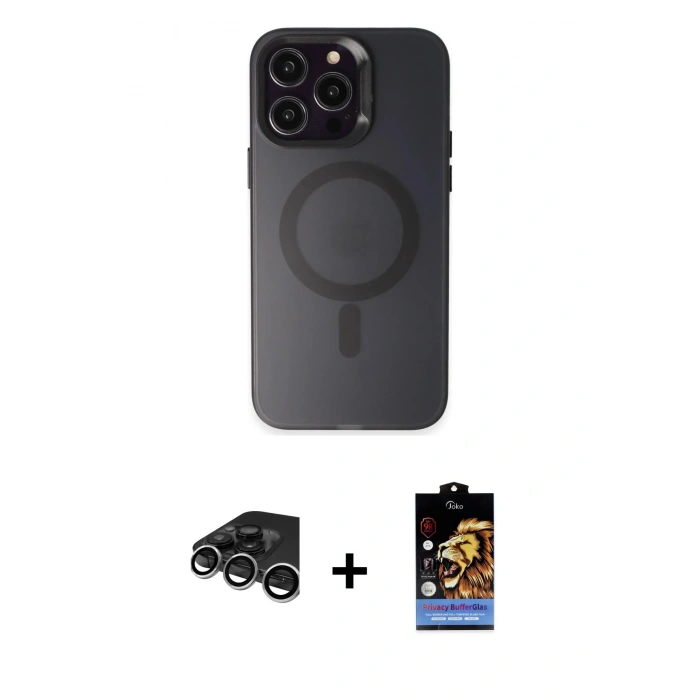 MARSİLYAN™- iPhone 15 Pro Max Kılıf Kozmos Çizgi Prime - Siyah Buffer Hayalet Cam Ekran Koruyucu + Raze Metal Kamera Lens - GS