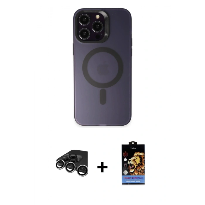 MARSİLYAN™- iPhone 15 Pro Max Kılıf Kozmos Çizgi Prime - Siyah Buffer Hayalet Cam Ekran Koruyucu + Raze Metal Kamera Lens - GS