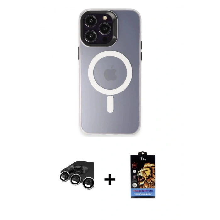 MARSİLYAN™- iPhone 15 Pro Max Kılıf Kozmos Çizgi Prime - Siyah Buffer Hayalet Cam Ekran Koruyucu + Raze Metal Kamera Lens - GS