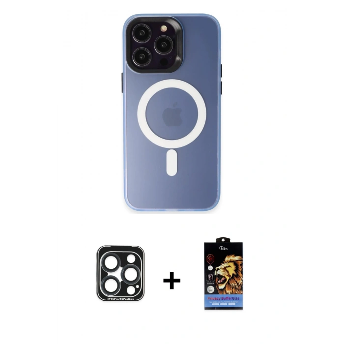 MARSİLYAN™- iPhone 15 Pro Max Kılıf Kozmos Çizgi Prime - Siyah Buffer Hayalet Cam Ekran Koruyucu + PVD Metal Kamera Lens - LT