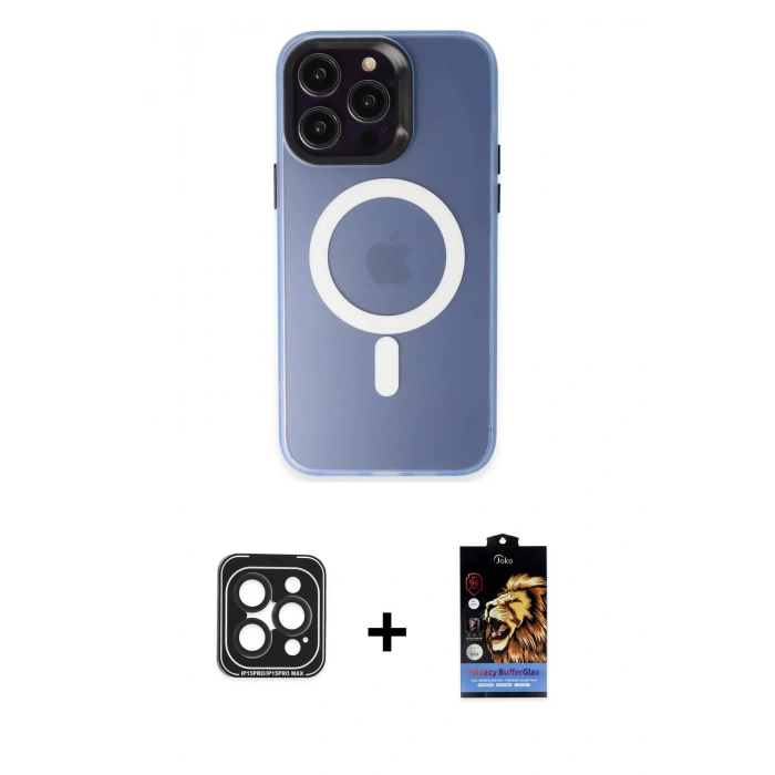 MARSİLYAN™- iPhone 15 Pro Max Kılıf Kozmos Çizgi Prime - Siyah Buffer Hayalet Cam Ekran Koruyucu + PVD Metal Kamera Lens - SH