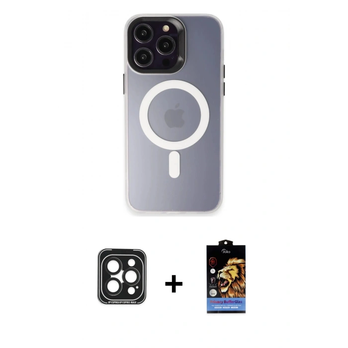 MARSİLYAN™- iPhone 15 Pro Max Kılıf Kozmos Çizgi Prime - Siyah Buffer Hayalet Cam Ekran Koruyucu + PVD Metal Kamera Lens - SH