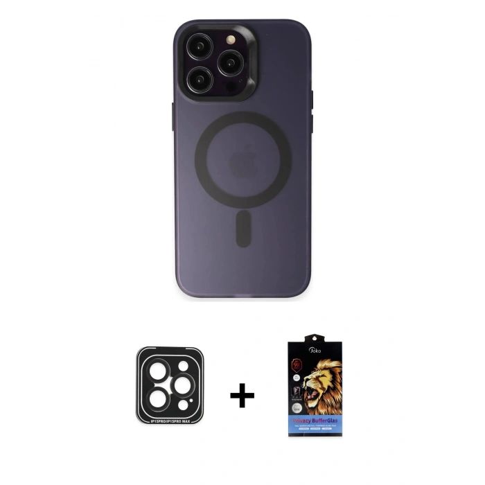 MARSİLYAN™- iPhone 15 Pro Max Kılıf Kozmos Çizgi Prime - Siyah Buffer Hayalet Cam Ekran Koruyucu + PVD Metal Kamera Lens - SH