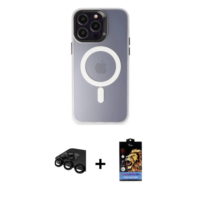 MARSİLYAN™- iPhone 15 Pro Max Kılıf Kozmos Çizgi Prime - Siyah Buffer Hayalet Cam Ekran Koruyucu + Raze Metal Kamera Lens - SH