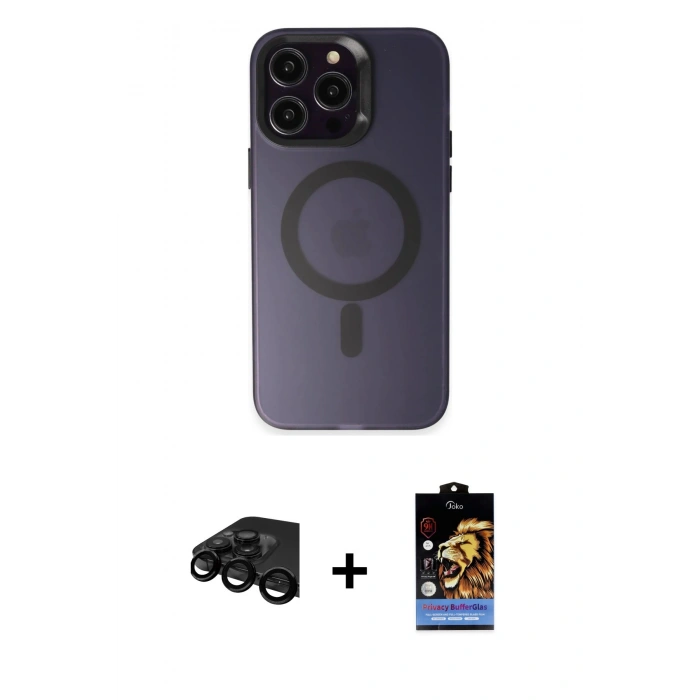 MARSİLYAN™- iPhone 15 Pro Max Kılıf Kozmos Çizgi Prime - Siyah Buffer Hayalet Cam Ekran Koruyucu + Raze Metal Kamera Lens - SH