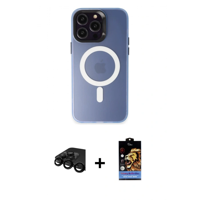 MARSİLYAN™- iPhone 15 Pro Max Kılıf Kozmos Çizgi Prime - Siyah Buffer Hayalet Cam Ekran Koruyucu + Raze Metal Kamera Lens - SH
