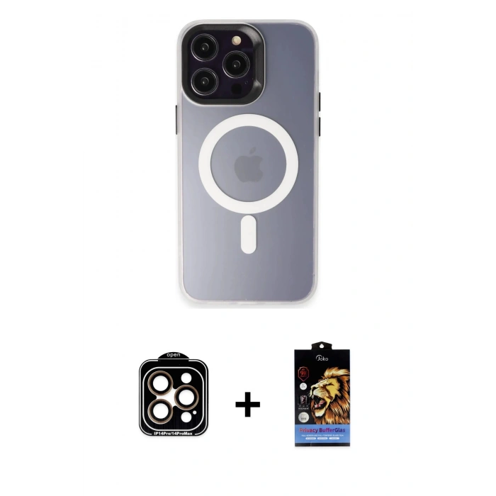 MARSİLYAN™- iPhone 15 Pro Max Kılıf Kozmos Çizgi Prime - Siyah Buffer Hayalet Cam Ekran Koruyucu + PVD Metal Kamera Lens - TU