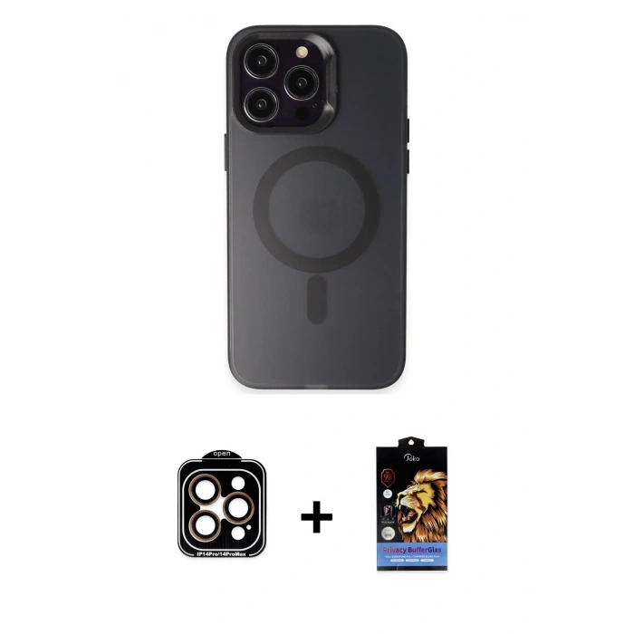 MARSİLYAN™- iPhone 15 Pro Max Kılıf Kozmos Çizgi Prime - Siyah Buffer Hayalet Cam Ekran Koruyucu + PVD Metal Kamera Lens - TU