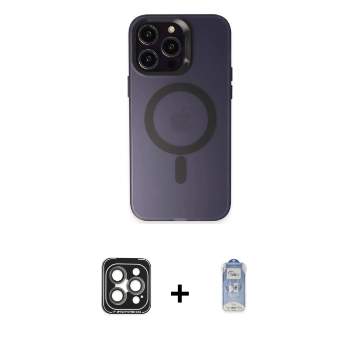 MARSİLYAN™- iPhone 15 Pro Max Kılıf Kozmos Çizgi Prime - Siyah Joko Magic 5D Cam + PVD Metal Kamera Lens - GI