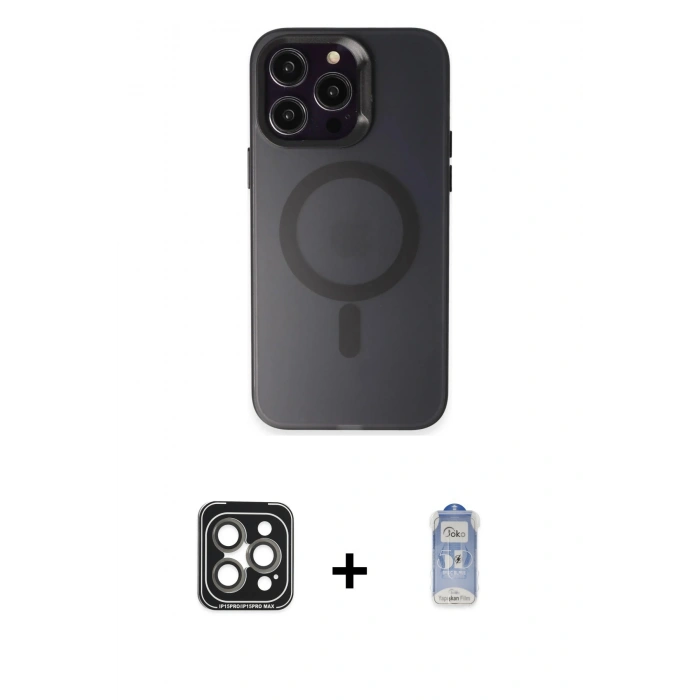 MARSİLYAN™- iPhone 15 Pro Max Kılıf Kozmos Çizgi Prime - Siyah Joko Magic 5D Cam + PVD Metal Kamera Lens - GI