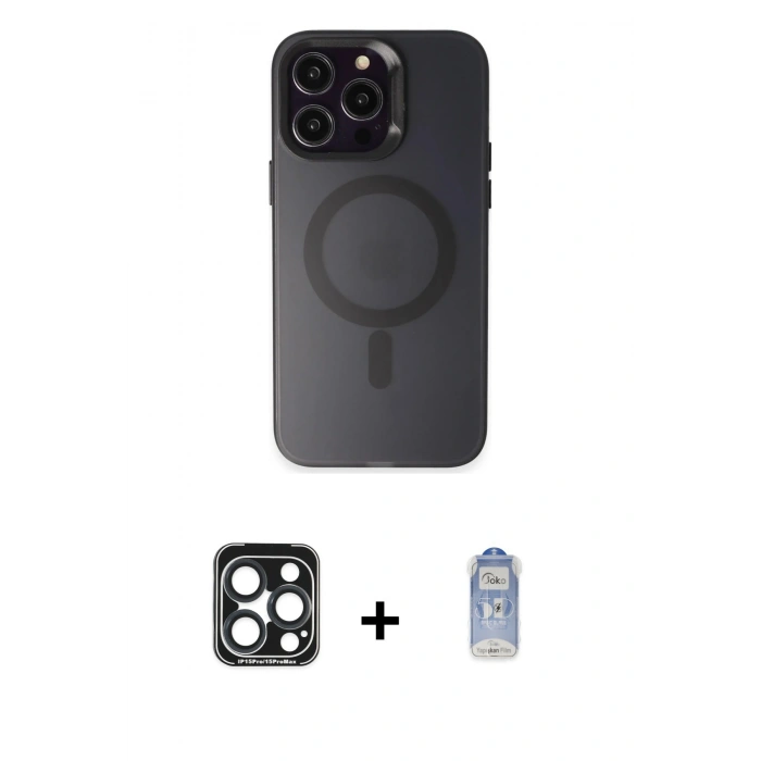 MARSİLYAN™- iPhone 15 Pro Max Kılıf Kozmos Çizgi Prime - Siyah Joko Magic 5D Cam + PVD Metal Kamera Lens - LT