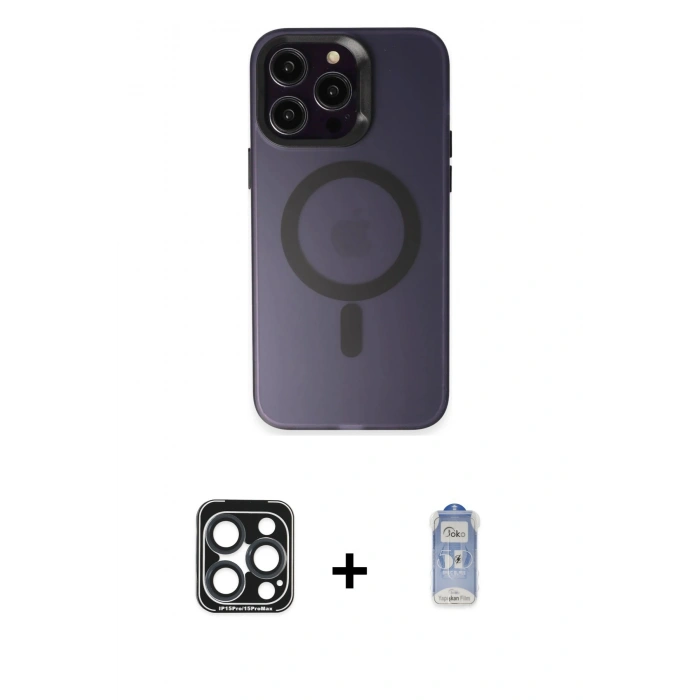 MARSİLYAN™- iPhone 15 Pro Max Kılıf Kozmos Çizgi Prime - Siyah Joko Magic 5D Cam + PVD Metal Kamera Lens - LT