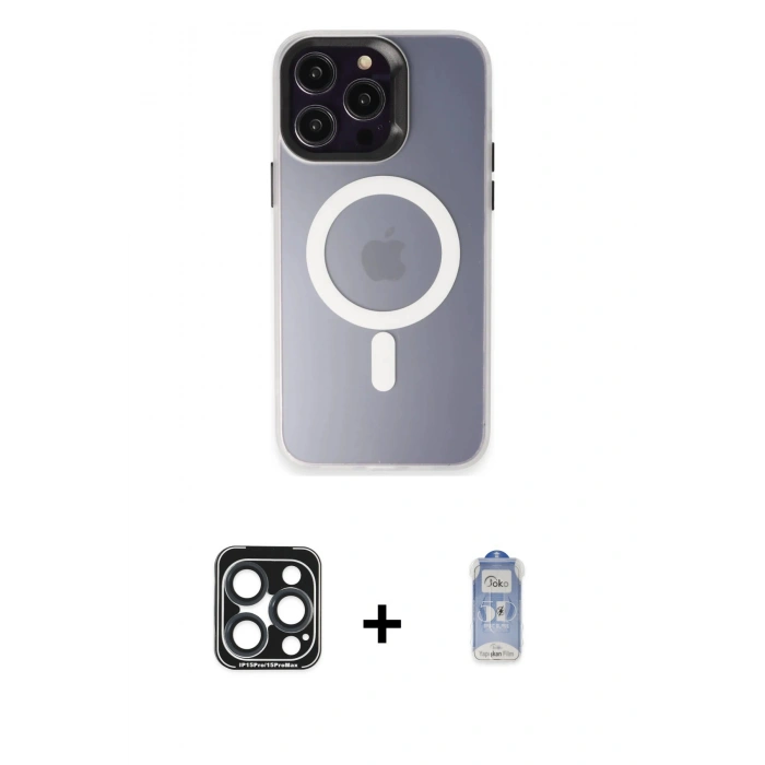 MARSİLYAN™- iPhone 15 Pro Max Kılıf Kozmos Çizgi Prime - Siyah Joko Magic 5D Cam + PVD Metal Kamera Lens - LT