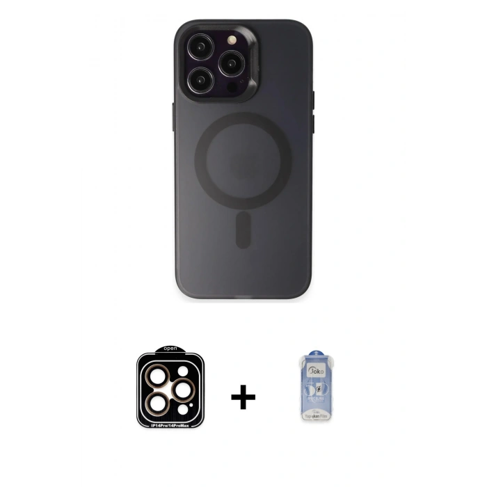 MARSİLYAN™- iPhone 15 Pro Max Kılıf Kozmos Çizgi Prime - Siyah Joko Magic 5D Cam + PVD Metal Kamera Lens - TU