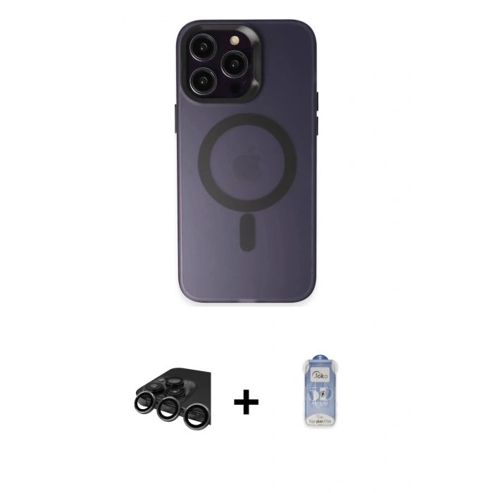 MARSİLYAN™- iPhone 15 Pro Max Kılıf Kozmos Çizgi Prime - Siyah Joko Magic 5D Cam + Raze Metal Kamera Lens - TMGI