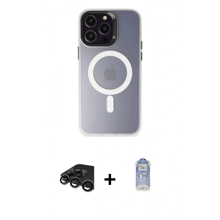 MARSİLYAN™- iPhone 15 Pro Max Kılıf Kozmos Çizgi Prime - Siyah Joko Magic 5D Cam + Raze Metal Kamera Lens - TMGI