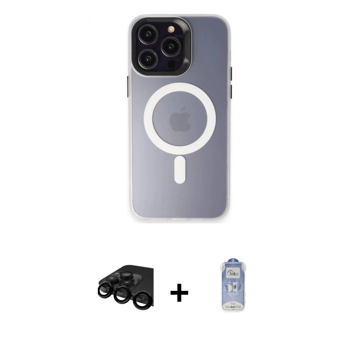 MARSİLYAN™- iPhone 15 Pro Max Kılıf Kozmos Çizgi Prime - Siyah Joko Magic 5D Cam + Raze Metal Kamera Lens - SH