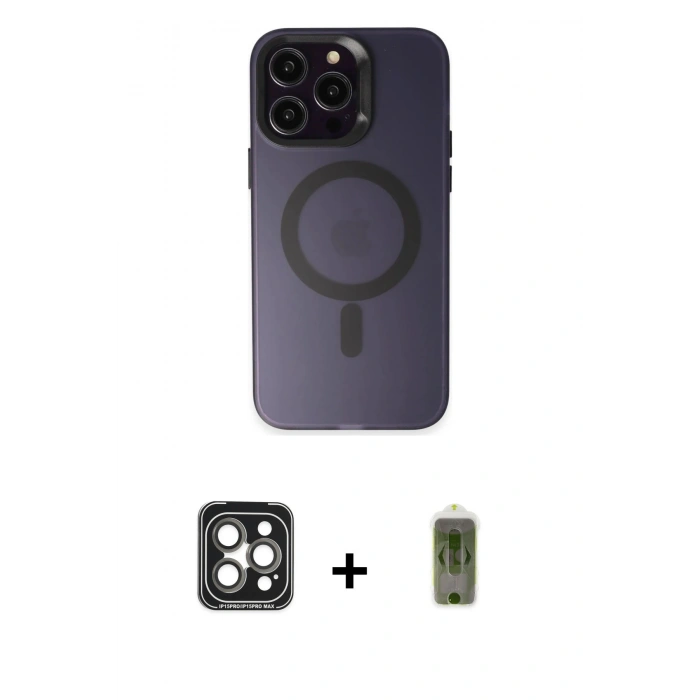 MARSİLYAN™- iPhone 15 Pro Max Kılıf Kozmos Çizgi Prime - Siyah Joko Magic 5D Hayalet Cam + PVD Metal Kamera Lens - GI