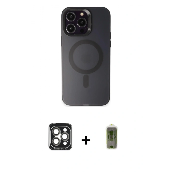 MARSİLYAN™- iPhone 15 Pro Max Kılıf Kozmos Çizgi Prime - Siyah Joko Magic 5D Hayalet Cam + PVD Metal Kamera Lens - GI