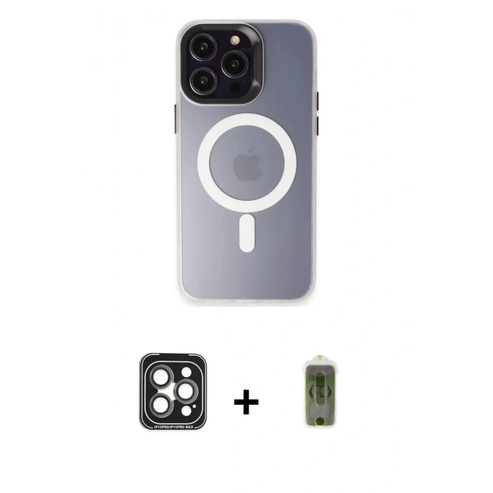MARSİLYAN™- iPhone 15 Pro Max Kılıf Kozmos Çizgi Prime - Siyah Joko Magic 5D Hayalet Cam + PVD Metal Kamera Lens - GI