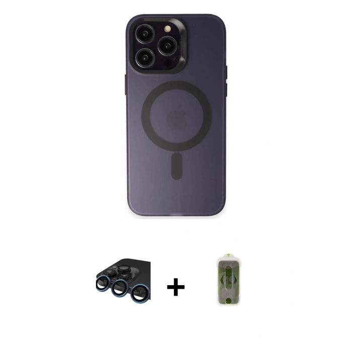 MARSİLYAN™- iPhone 15 Pro Max Kılıf Kozmos Çizgi Prime - Siyah Joko Magic 5D Hayalet Cam + Raze Metal Kamera Lens - LT