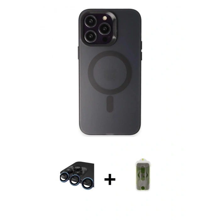 MARSİLYAN™- iPhone 15 Pro Max Kılıf Kozmos Çizgi Prime - Siyah Joko Magic 5D Hayalet Cam + Raze Metal Kamera Lens - LT