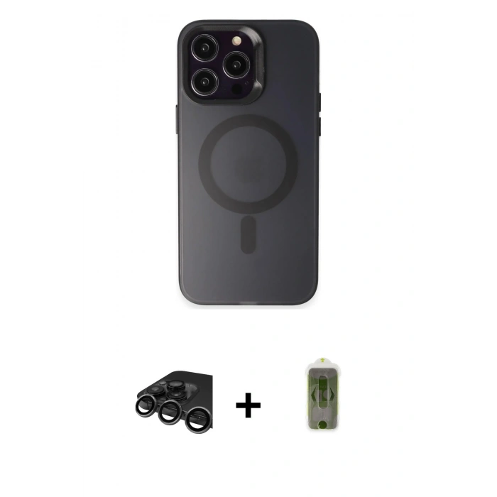 MARSİLYAN™- iPhone 15 Pro Max Kılıf Kozmos Çizgi Prime - Siyah Joko Magic 5D Hayalet Cam + Raze Metal Kamera Lens - TMGI