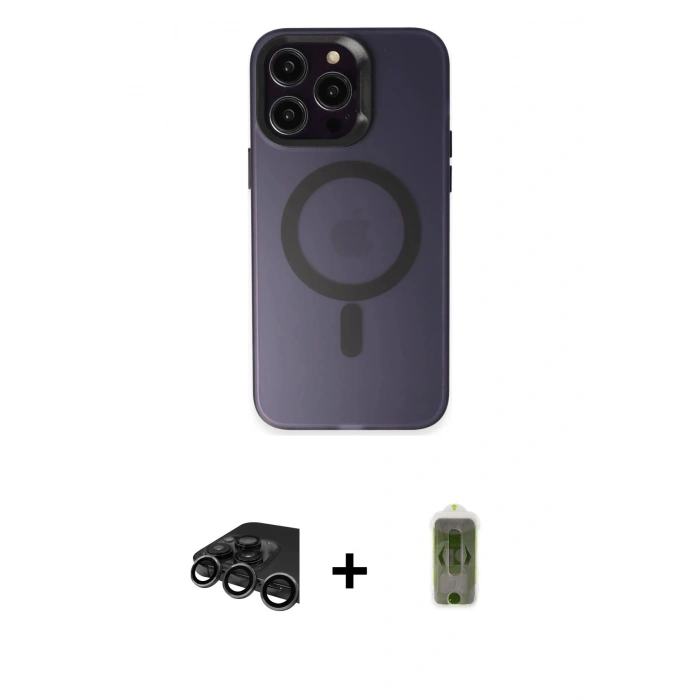 MARSİLYAN™- iPhone 15 Pro Max Kılıf Kozmos Çizgi Prime - Siyah Joko Magic 5D Hayalet Cam + Raze Metal Kamera Lens - TMGI