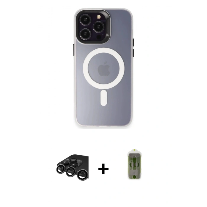MARSİLYAN™- iPhone 15 Pro Max Kılıf Kozmos Çizgi Prime - Siyah Joko Magic 5D Hayalet Cam + Raze Metal Kamera Lens - TMGI