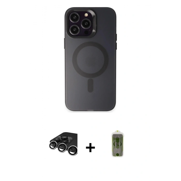 MARSİLYAN™- iPhone 15 Pro Max Kılıf Kozmos Çizgi Prime - Siyah Joko Magic 5D Hayalet Cam + Raze Metal Kamera Lens - GS