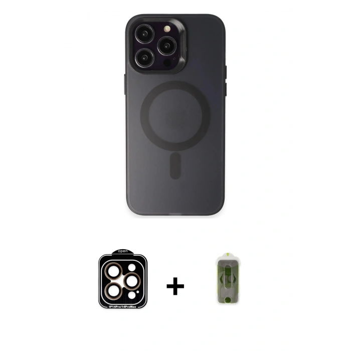 MARSİLYAN™- iPhone 15 Pro Max Kılıf Kozmos Çizgi Prime - Siyah Joko Magic 5D Hayalet Cam + PVD Metal Kamera Lens - TU