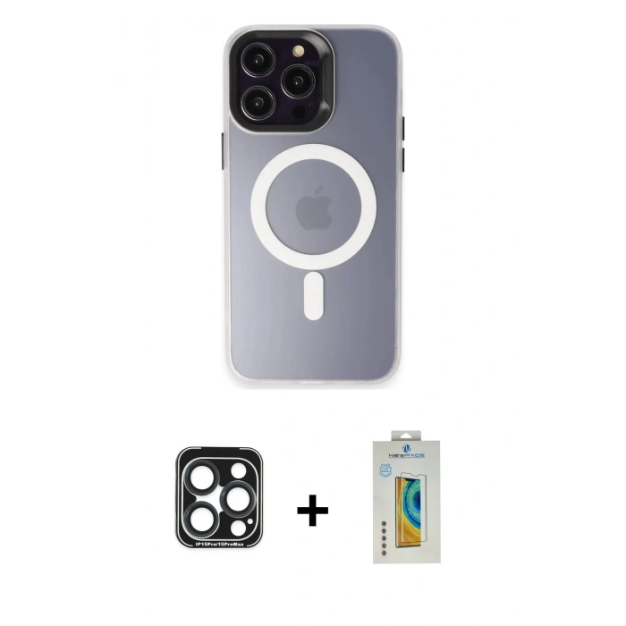 MARSİLYAN™- iPhone 15 Pro Max Kılıf Kozmos Çizgi Prime - Siyah Polymer Nano Ekran Koruyucu + PVD Metal Kamera Lens - LT
