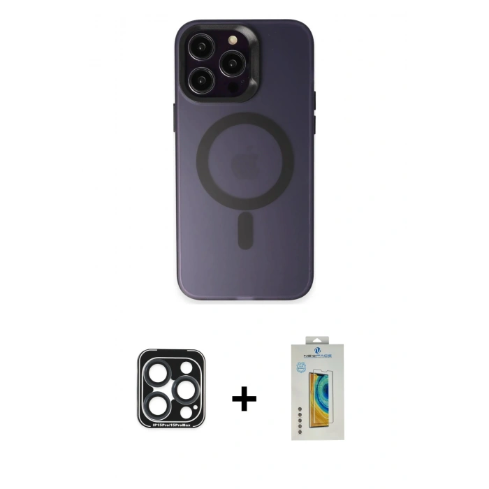 MARSİLYAN™- iPhone 15 Pro Max Kılıf Kozmos Çizgi Prime - Siyah Polymer Nano Ekran Koruyucu + PVD Metal Kamera Lens - LT