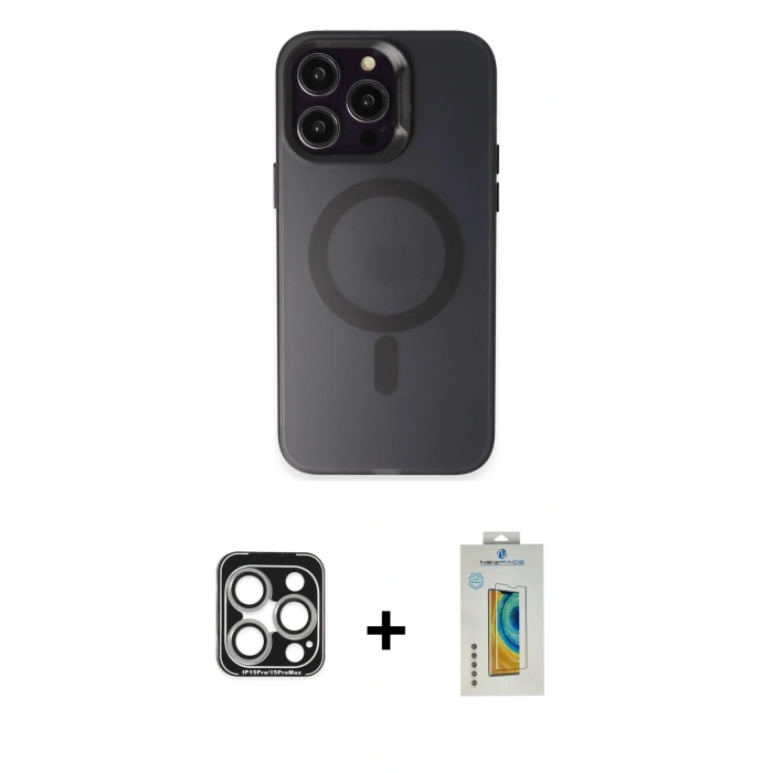 MARSİLYAN™- iPhone 15 Pro Max Kılıf Kozmos Çizgi Prime - Siyah Polymer Nano Ekran Koruyucu + PVD Metal Kamera Lens - GS