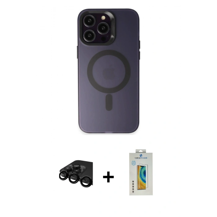 MARSİLYAN™- iPhone 15 Pro Max Kılıf Kozmos Çizgi Prime - Siyah Polymer Nano Ekran Koruyucu + Raze Metal Kamera Lens - SH