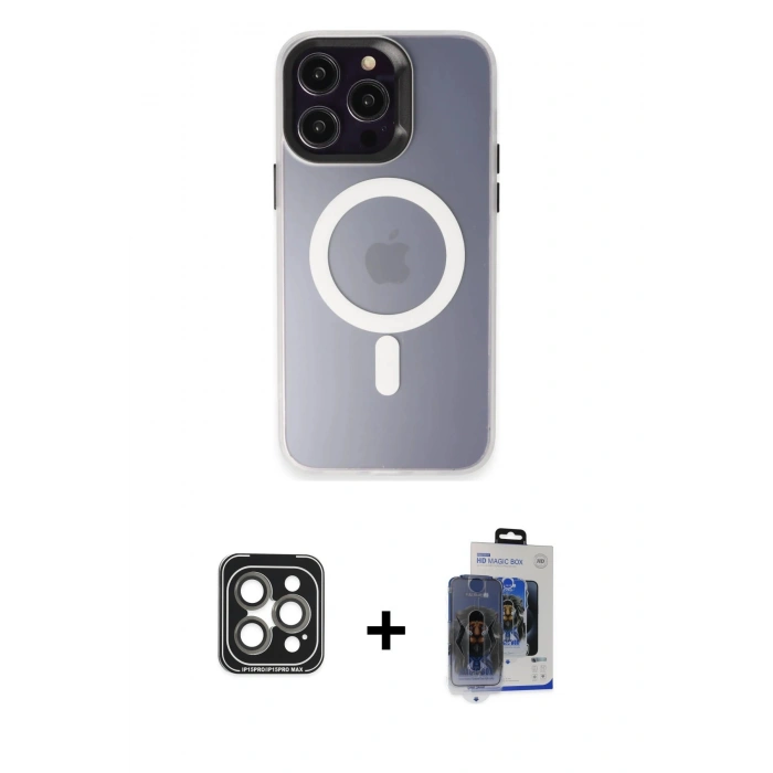 MARSİLYAN™- iPhone 15 Pro Max Kılıf Kozmos Çizgi Prime - Siyah Vanessa Magic Cam + Gri PVD Metal Kamera Lens