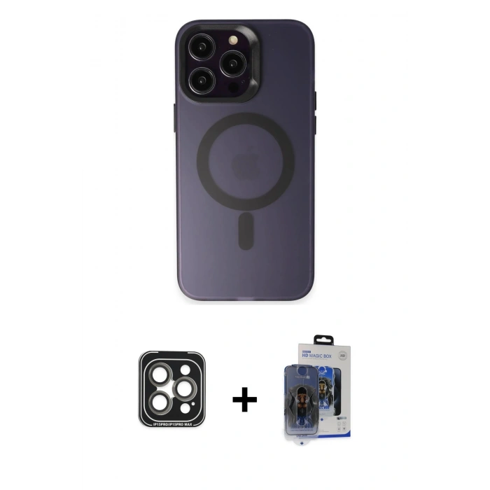 MARSİLYAN™- iPhone 15 Pro Max Kılıf Kozmos Çizgi Prime - Siyah Vanessa Magic Cam + Gri PVD Metal Kamera Lens