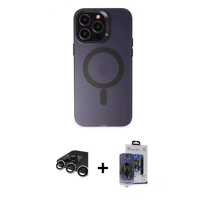 MARSİLYAN™- iPhone 15 Pro Max Kılıf Kozmos Çizgi Prime - Siyah Vanessa Magic Cam + Gümüş Raze Metal Kamera Lens
