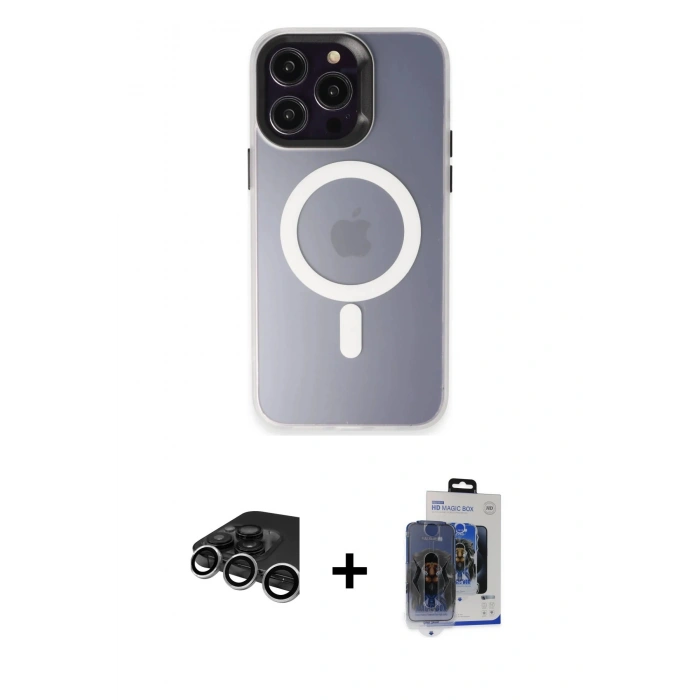MARSİLYAN™- iPhone 15 Pro Max Kılıf Kozmos Çizgi Prime - Siyah Vanessa Magic Cam + Gümüş Raze Metal Kamera Lens