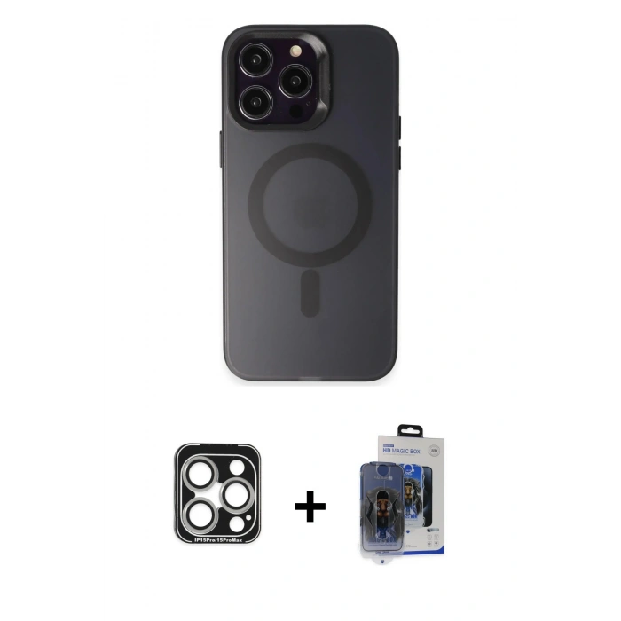 MARSİLYAN™- iPhone 15 Pro Max Kılıf Kozmos Çizgi Prime - Siyah Vanessa Magic Cam + PVD Metal Kamera Lens - GS
