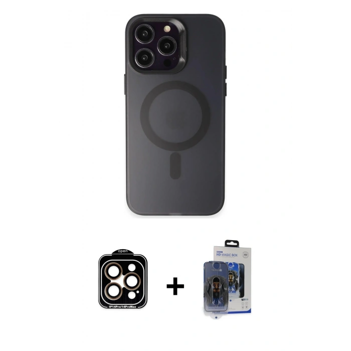 MARSİLYAN™- iPhone 15 Pro Max Kılıf Kozmos Çizgi Prime - Siyah Vanessa Magic Cam + PVD Metal Kamera Lens - TU
