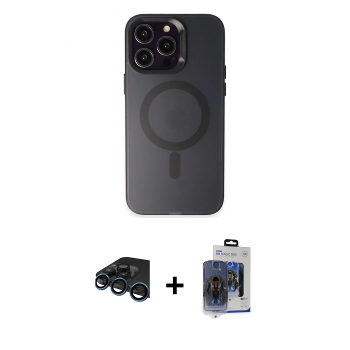 MARSİLYAN™- iPhone 15 Pro Max Kılıf Kozmos Çizgi Prime - Siyah Vanessa Magic Cam + Raze Metal Kamera Lens - LT