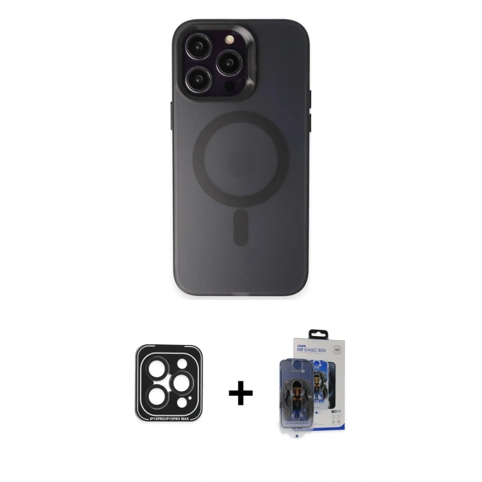 MARSİLYAN™- iPhone 15 Pro Max Kılıf Kozmos Çizgi Prime - Siyah Vanessa Magic Cam + PVD Metal Kamera Lens - SH