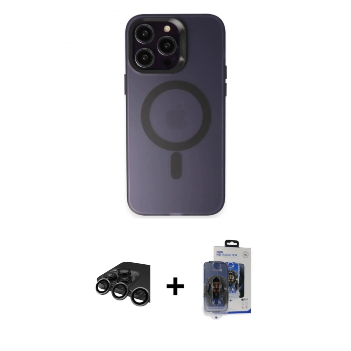 MARSİLYAN™- iPhone 15 Pro Max Kılıf Kozmos Çizgi Prime - Siyah Vanessa Magic Cam + Titanyum Gri Raze Metal Kamera Lens