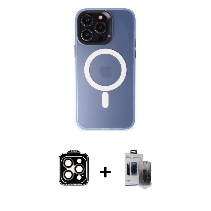 MARSİLYAN™- iPhone 15 Pro Max Kılıf Kozmos Çizgi Prime - Siyah Vanessa Magic Hayalet Cam + PVD Metal Kamera Lens - TU