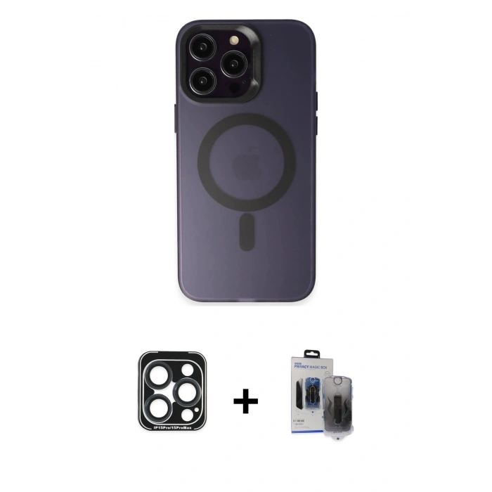 MARSİLYAN™- iPhone 15 Pro Max Kılıf Kozmos Çizgi Prime - Siyah Vanessa Magic Hayalet Cam + PVD Metal Kamera Lens - LT
